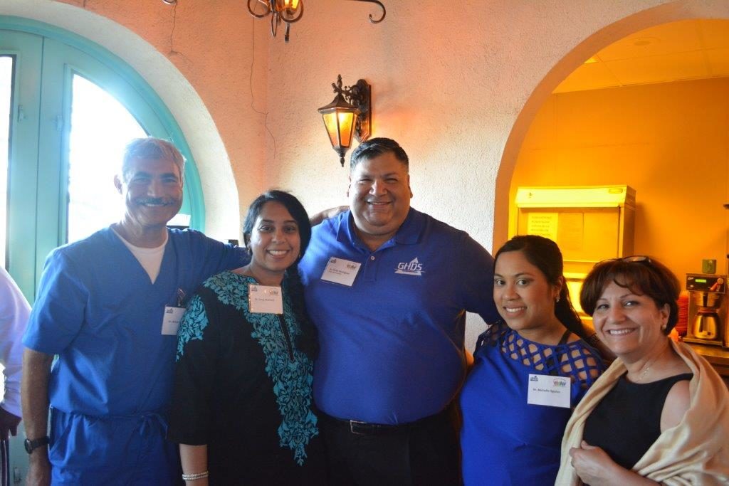 Diversity: From left, Drs. Akbar Ebrahimian, Gargi Mukherji, Victor Rodriguez, Michelle Aguilos Thompson and Maryam Tabrizi pose for photo during a Greater Houston Dental Society Diversity Committee event held May 25 in Houston. The Diversity Committee Fiesta event was one of the first social gatherings organized by the Diversity Committee, which Dr. Rodriguez, as GHDS president in 2016, helped create with the assistance of Dr. Thompson, a graduate of the ADA Institute for Diversity in Leadership.