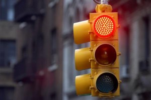 Traffic light on red, Manhattan, New York, America, USA