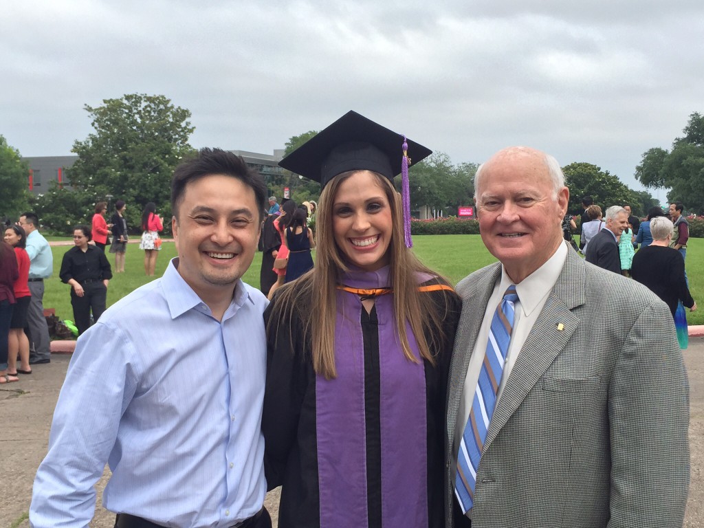 Dr. Sowa pose for a photo with her mentors Drs. Ho (left) and Welch (right) at her graduation.
